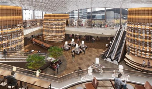 ▲스타필드 코엑스몰이 오는 31일 센트럴플라자에 장서 5만권을 보유한 도서관을 열고 복합문화공간을 꾀한다. 조감도제공 신세계그룹