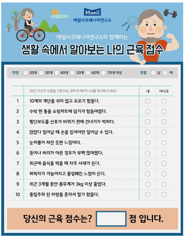 매일사코페니아연구소, 근육건강 자가설문 서비스 열어 